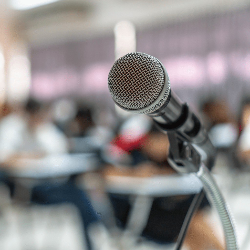 mic in front of a lecture hall